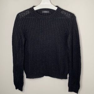 Bershka Fuzzy Black Crewneck Knit Sweater